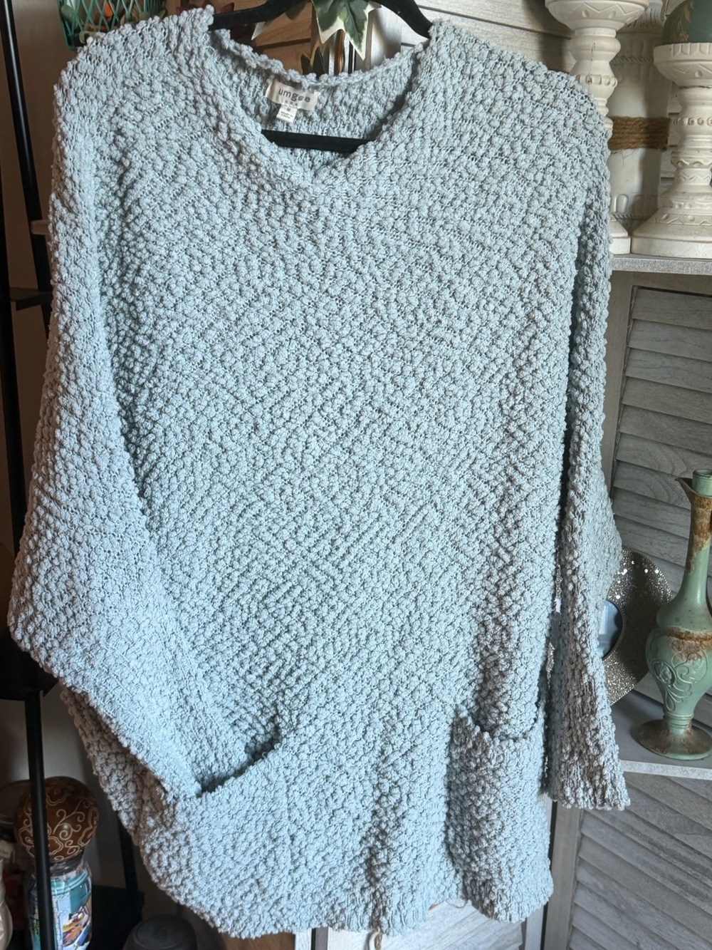 Umgee Light Gray Popcorn Knit Crewneck Sweater